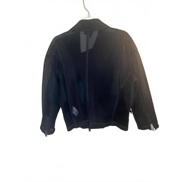 DKNY Silk Black Mesh Women's Moto Bomber Jacket Pockets Zippers Size Medium - Picture 8 of 10